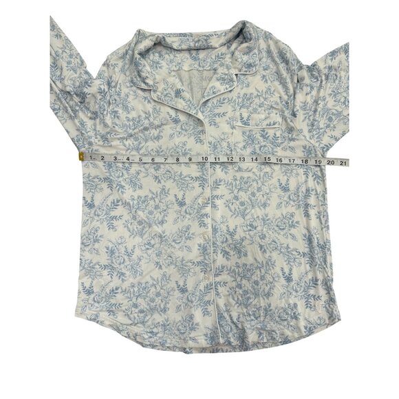 Cozy Earth Womens Pajama Top Long Sleeve Blue & White Floral Bamboo Soft Size M - Picture 5 of 7